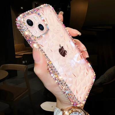 Луксозен калъф с диамантен блясък за iPhone 13 12 11 14 15 16 Pro Max X Xr Xs 8 7 16 Plus Bling прозрачен удароустойчив мек TPU капак