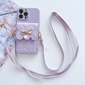 Husă drăguță din piele pentru geantă portofel pentru iPhone 16 14 13 Pro Max 11 12 15 Pro X XS 7 8 Plus husă din silicon cu cureau pentru șnur