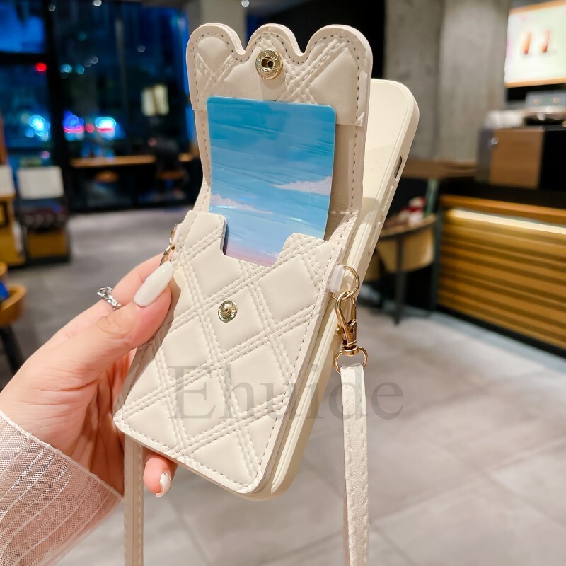 Husă drăguță din piele pentru geantă portofel pentru iPhone 16 14 13 Pro Max 11 12 15 Pro X XS 7 8 Plus husă din silicon cu cureau pentru șnur