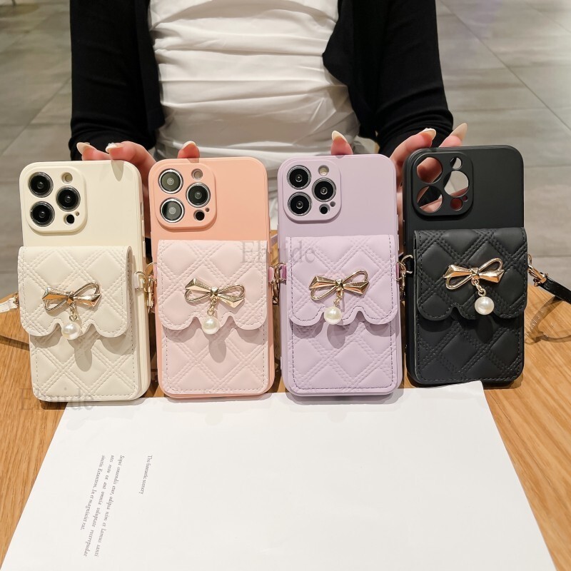 Husă drăguță din piele pentru geantă portofel pentru iPhone 16 14 13 Pro Max 11 12 15 Pro X XS 7 8 Plus husă din silicon cu cureau pentru șnur