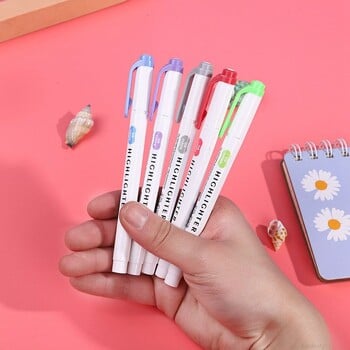 5/10 Colors Double Headed Highlighter Pen Art Markers Kawaii Japanese Soft Color Fluorescent Pens School & Office Gary