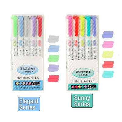5/10 spalvų Dviejų galvučių paryškinimo rašiklis Art Markers Kawaii japonų minkštų spalvų fluorescenciniai rašikliai Mokyklos ir biuro reikmenys
