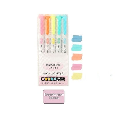 5/10 spalvų Dviejų galvučių paryškinimo rašiklis Art Markers Kawaii japonų minkštų spalvų fluorescenciniai rašikliai Mokyklos ir biuro reikmenys