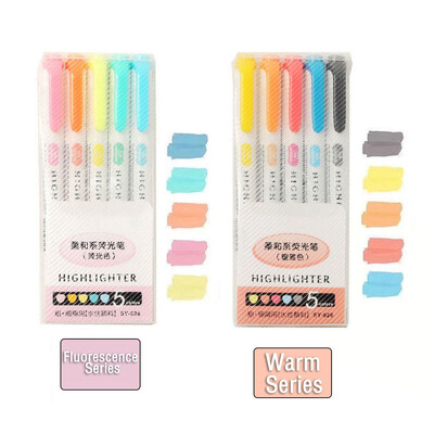 5/10 spalvų Dviejų galvučių paryškinimo rašiklis Art Markers Kawaii japonų minkštų spalvų fluorescenciniai rašikliai Mokyklos ir biuro reikmenys