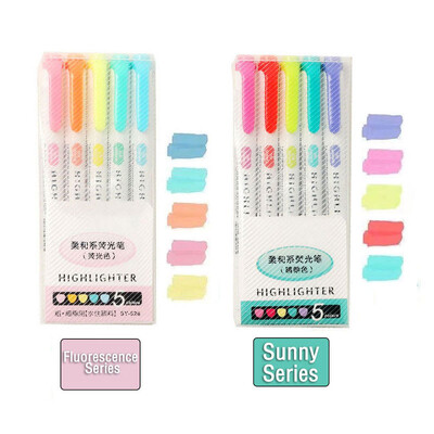 5/10 spalvų Dviejų galvučių paryškinimo rašiklis Art Markers Kawaii japonų minkštų spalvų fluorescenciniai rašikliai Mokyklos ir biuro reikmenys