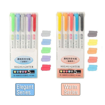 5/10 spalvų Dviejų galvučių paryškinimo rašiklis Art Markers Kawaii japonų minkštų spalvų fluorescenciniai rašikliai Mokyklos ir biuro reikmenys