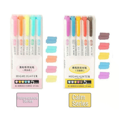 5/10 spalvų Dviejų galvučių paryškinimo rašiklis Art Markers Kawaii japonų minkštų spalvų fluorescenciniai rašikliai Mokyklos ir biuro reikmenys