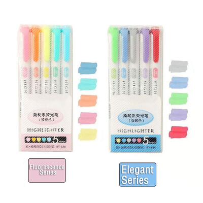 5/10 spalvų Dviejų galvučių paryškinimo rašiklis Art Markers Kawaii japonų minkštų spalvų fluorescenciniai rašikliai Mokyklos ir biuro reikmenys