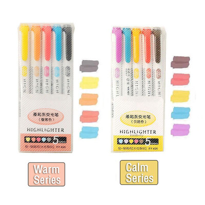 5/10 spalvų Dviejų galvučių paryškinimo rašiklis Art Markers Kawaii japonų minkštų spalvų fluorescenciniai rašikliai Mokyklos ir biuro reikmenys