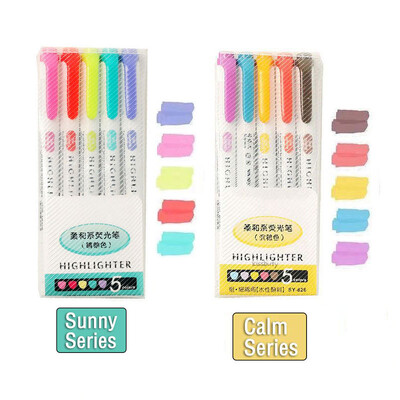 5/10 spalvų Dviejų galvučių paryškinimo rašiklis Art Markers Kawaii japonų minkštų spalvų fluorescenciniai rašikliai Mokyklos ir biuro reikmenys