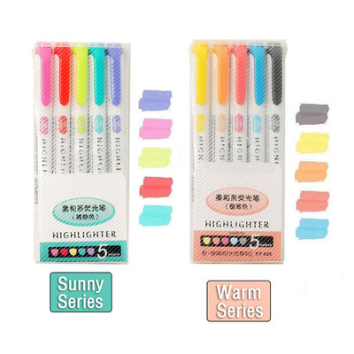 5/10 spalvų Dviejų galvučių paryškinimo rašiklis Art Markers Kawaii japonų minkštų spalvų fluorescenciniai rašikliai Mokyklos ir biuro reikmenys