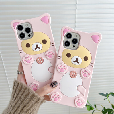 Kawaii Rilakkuma Bear minkštas silikoninis dėklas, skirtas iPhone 15 14 13 12 Mini 11 Pro X XS Max XR 6 6S 7 8 Plus SE