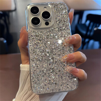 Θήκη τηλεφώνου Luxury Fashion Sequin Glitter Bling για iPhone 16 pro max 15 14 13 12 11 Plus Μαλακό κάλυμμα σιλικόνης, αντικραδασμικό