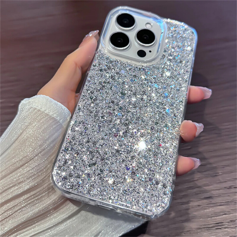 Θήκη τηλεφώνου Luxury Fashion Sequin Glitter Bling για iPhone 16 pro max 15 14 13 12 11 Plus Μαλακό κάλυμμα σιλικόνης, αντικραδασμικό