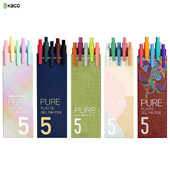 Kaco 5 bucăți pixuri cu cerneală gel din plastic pur Set de pixuri multicolore cu design retro pentru desen KACOGREEN Papetarie Office School