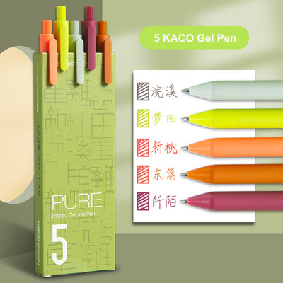 Kaco 5 bucăți pixuri cu cerneală gel din plastic pur Set de pixuri multicolore cu design retro pentru desen KACOGREEN Papetarie Office School