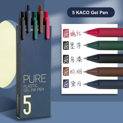 Kaco 5 bucăți pixuri cu cerneală gel din plastic pur Set de pixuri multicolore cu design retro pentru desen KACOGREEN Papetarie Office School
