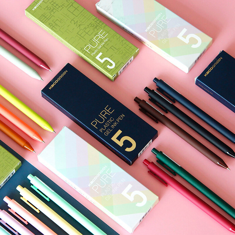 Kaco 5 bucăți pixuri cu cerneală gel din plastic pur Set de pixuri multicolore cu design retro pentru desen KACOGREEN Papetarie Office School
