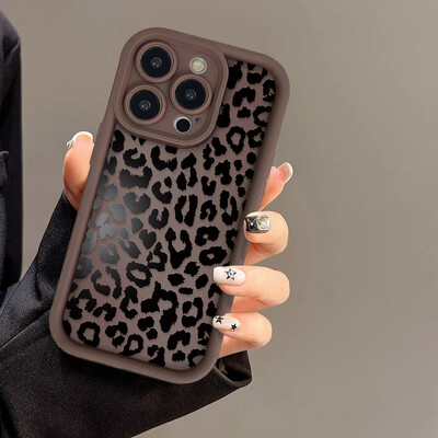 Pink Leopard skystas silikoninis dėklas, skirtas iPhone 16 Pro Max Cover iPhone 15 14 13 11 12 XS Max X XR 7 8 Plus SE 2020 smūgiams atsparus dėklas