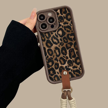 Κάλυμμα αλυσίδας τηλεφώνου Winter Leopard Print για iPhone 16 15 14 13 11 12 Pro Max Plus Cute Short Nylon Lanyard Κρεμαστό κάλυμμα σχοινιού