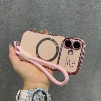 Luxury Love Heart Magsafe Ασύρματη θήκη καρπού για IPhone 16 15 14 13 12 16 Plus Pro Max Lanyard Magnetic Wristband Cover