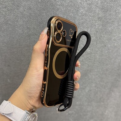 Luxury Love Heart Magsafe bežična torbica za narukvicu za iPhone 16 15 14 13 12 16 Plus Pro Max Magnetic Cover za narukvicu