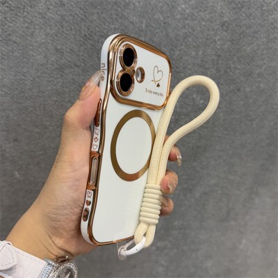 Luxury Love Heart Magsafe bežična torbica za narukvicu za iPhone 16 15 14 13 12 16 Plus Pro Max Magnetic Cover za narukvicu