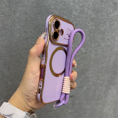 Luxury Love Heart Magsafe bežična torbica za narukvicu za iPhone 16 15 14 13 12 16 Plus Pro Max Magnetic Cover za narukvicu