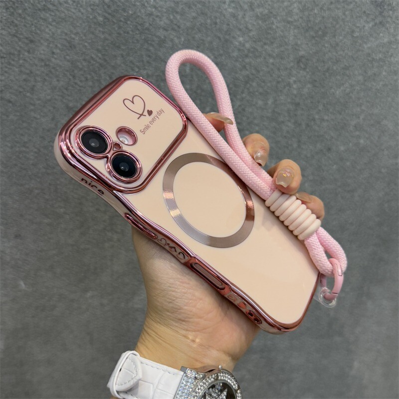 Luxury Love Heart Magsafe bežična torbica za narukvicu za iPhone 16 15 14 13 12 16 Plus Pro Max Magnetic Cover za narukvicu