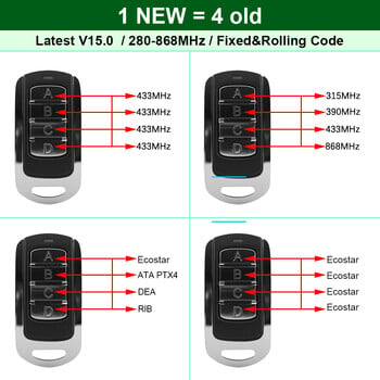 Πολυσυχνότητα 280-868MHz Universal Garage Door Remote Control Duplicator Clone 433,92MHz 433,42MHz Gate Keyfob Transmitter