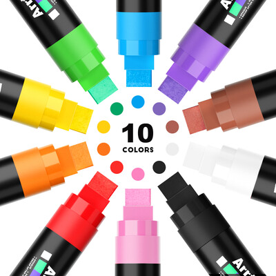Маркери с акрилна боя Arrtx, 10 мм джъмбо маркери с филцов връх, 12 опаковки неонови цветни маркери за графити, химикалки с перманентна боя