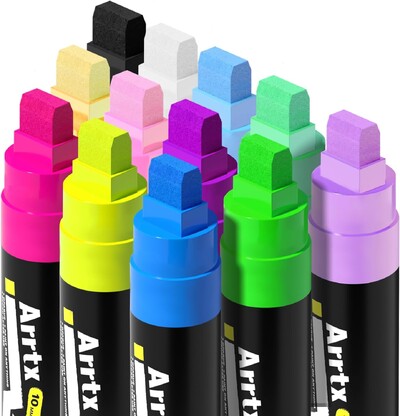 „Arrtx“ akrilo dažų žymekliai, 10 mm „Jumbo“ žymekliai su veltiniu, 12 pakelių neoninės spalvos grafiti žymekliai, nuolatiniai dažų rašikliai
