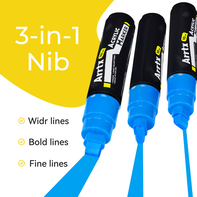 Маркери с акрилна боя Arrtx, 10 мм джъмбо маркери с филцов връх, 12 опаковки неонови цветни маркери за графити, химикалки с перманентна боя