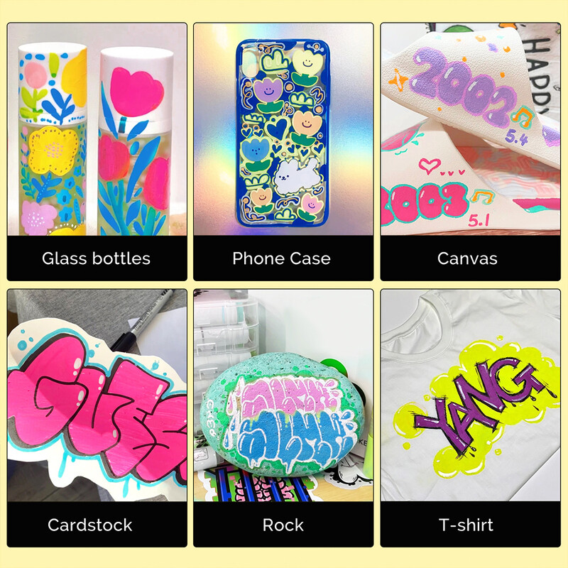 Маркери с акрилна боя Arrtx, 10 мм джъмбо маркери с филцов връх, 12 опаковки неонови цветни маркери за графити, химикалки с перманентна боя