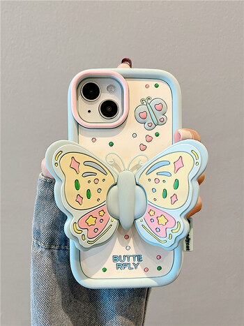 Ins Fashion Lovely Purple Butterfly Holder Stand Μαλακή θήκη σιλικόνης για iPhone 15 14 13 11 12 16 Pro Max