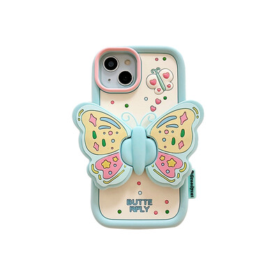 Ins Fashion Lovely Purple Butterfly Holder Stand Mekana silikonska torbica za iPhone 15 14 13 11 12 16 Pro Max
