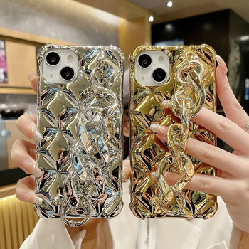 Θήκες τηλεφώνου Glitter Golden Strap για Iphone 16 Pro Max15 14 13 11 Xr X Xs Soft Fundas Αντικραδασμικά καλύμματα Προστασία κάμερας Coques