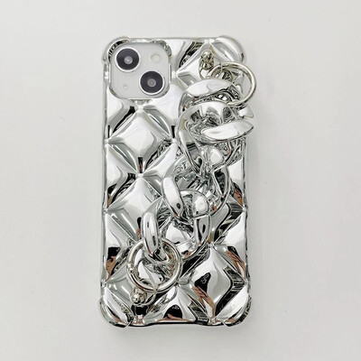 Svjetlucave telefonske maske sa zlatnim remenom za Iphone 16 Pro Max15 14 13 11 Xr X Xs Mekane maske otporne na udarce Zaštita za fotoaparat Coques