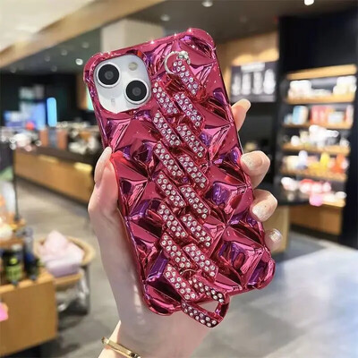 Svjetlucave telefonske maske sa zlatnim remenom za Iphone 16 Pro Max15 14 13 11 Xr X Xs Mekane maske otporne na udarce Zaštita za fotoaparat Coques