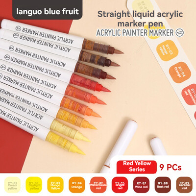 9 цвята химикалки с акрилна боя, маркери, първокласни акрилни писалки с цвят на кожата за дърво, платно, камък, скала, живопис, стъклокерамика