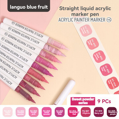 9 цвята химикалки с акрилна боя, маркери, първокласни акрилни писалки с цвят на кожата за дърво, платно, камък, скала, живопис, стъклокерамика