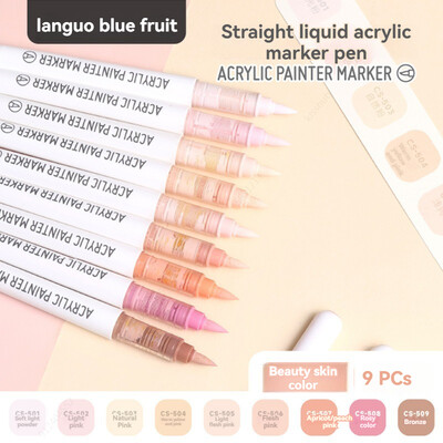 9 цвята химикалки с акрилна боя, маркери, първокласни акрилни писалки с цвят на кожата за дърво, платно, камък, скала, живопис, стъклокерамика