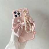 Сладък луксозен моден 3d Bow Pearl Bracelet Girl Мек калъф за Iphone 15 14 11 12 13 Pro MaxXr X Xs 7 8 Se Anti-drop Cover Fundas