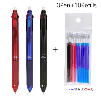 Комплект многоцветни изтриваеми химикалки 3 в 1, синьо, черно, червено мастило, 0,5 mm гел химикалка, японски канцеларски материали, офис, училище, инструменти за писане