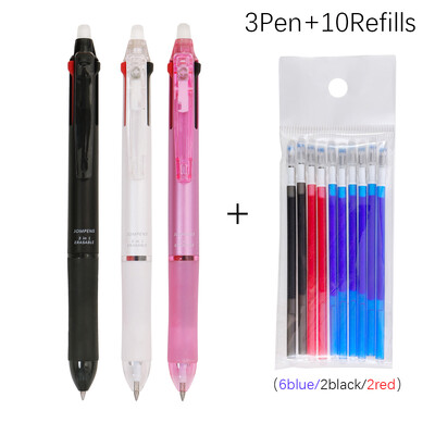 Комплект многоцветни изтриваеми химикалки 3 в 1, синьо, черно, червено мастило, 0,5 mm гел химикалка, японски канцеларски материали, офис, училище, инструменти за писане