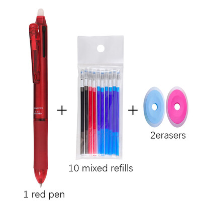 Комплект многоцветни изтриваеми химикалки 3 в 1, синьо, черно, червено мастило, 0,5 mm гел химикалка, японски канцеларски материали, офис, училище, инструменти за писане