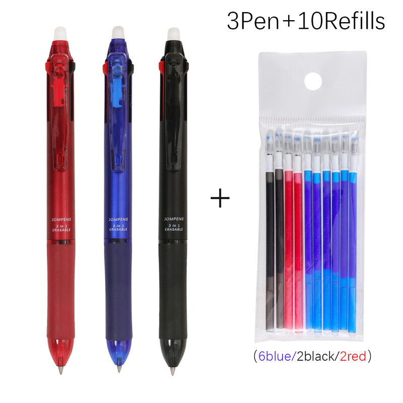 Комплект многоцветни изтриваеми химикалки 3 в 1, синьо, черно, червено мастило, 0,5 mm гел химикалка, японски канцеларски материали, офис, училище, инструменти за писане