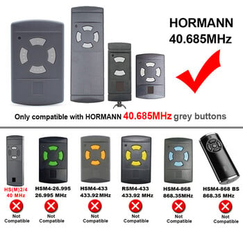 2/4 Κουμπιά 40,685 MHz HORMANN HSM4 HSM2 HSE4 HSE2 HS4 HS2 Τηλεχειριστήριο γκαράζ Duplicator Clone 40MHz Gate Door Ope