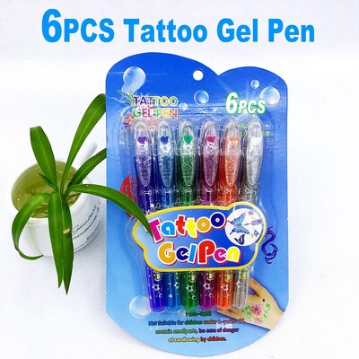 DELVTCH Set boja od 6 komada, periva svjetlucava olovka s gelom za tetoviranje, tintna olovka 1,0 mm, vrh za umjetnost, crtanje grafita, slika, DIY Poklon za ukrašavanje kože