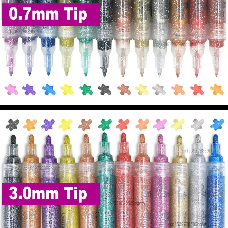 12 kom svjetlucave boje akrilne boje svjetlucavi marker olovka 3,0 mm 0,7 mm vrh umjetničko crtanje kamen kamen drvo plakat platno keramički spomenar